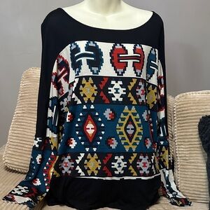 Luxe Black Multicolor Tribal Print Blouse large